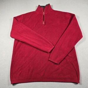 Cherokee Mens XL Red Sweater Quarter Zip Ribbed Knit Cotton Mock Neck Pullover